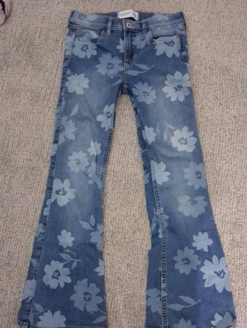 Girls Abercrombie (kids) Floral Print Blue Flare Jeans